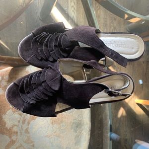 Sundance Suede Chocolate Brown Wood Heels